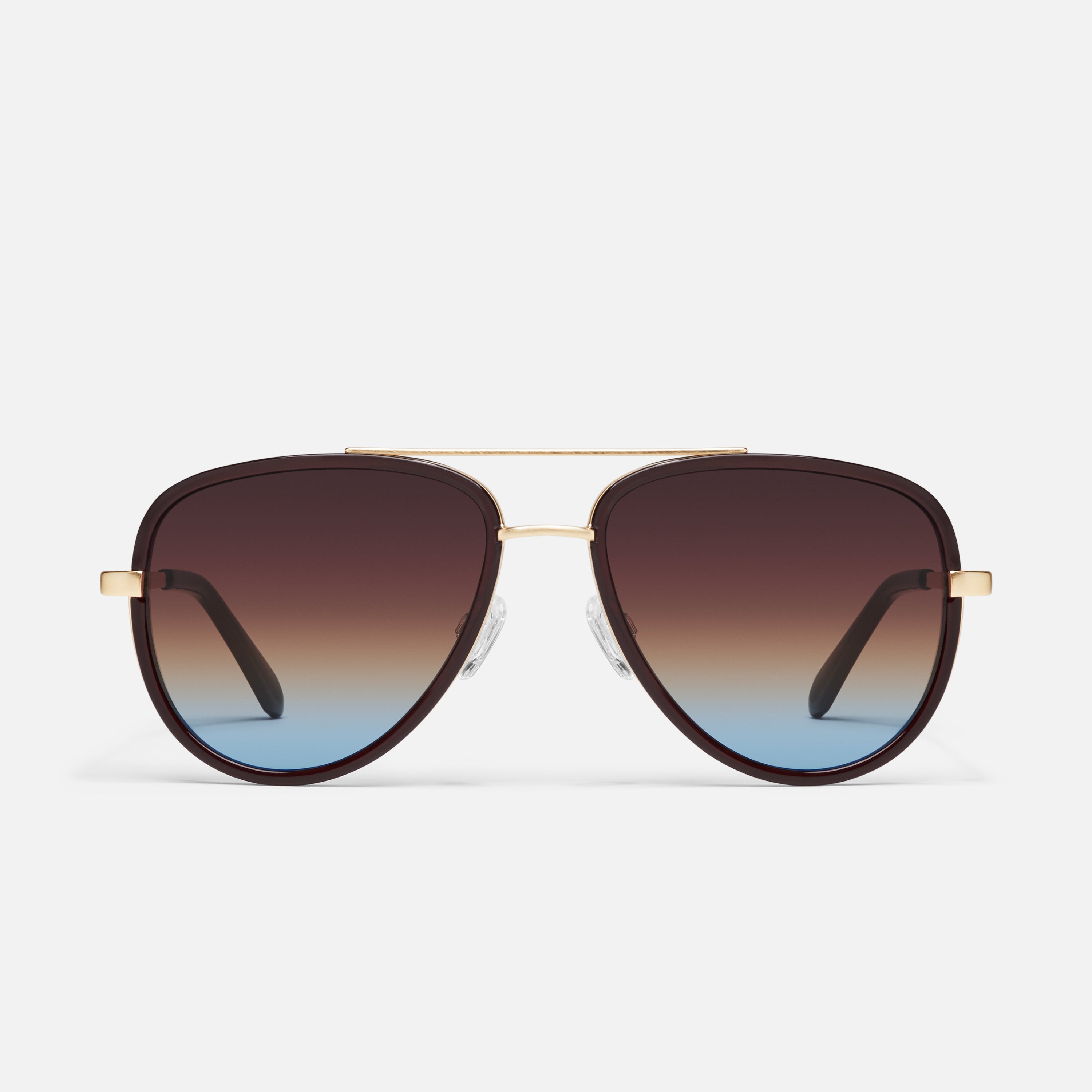 Quay Big Time Sunglasses - Chocolate Brown with Blue Gradient Lenses Quay_BigTime_BrushedSilverTan_  main image 4