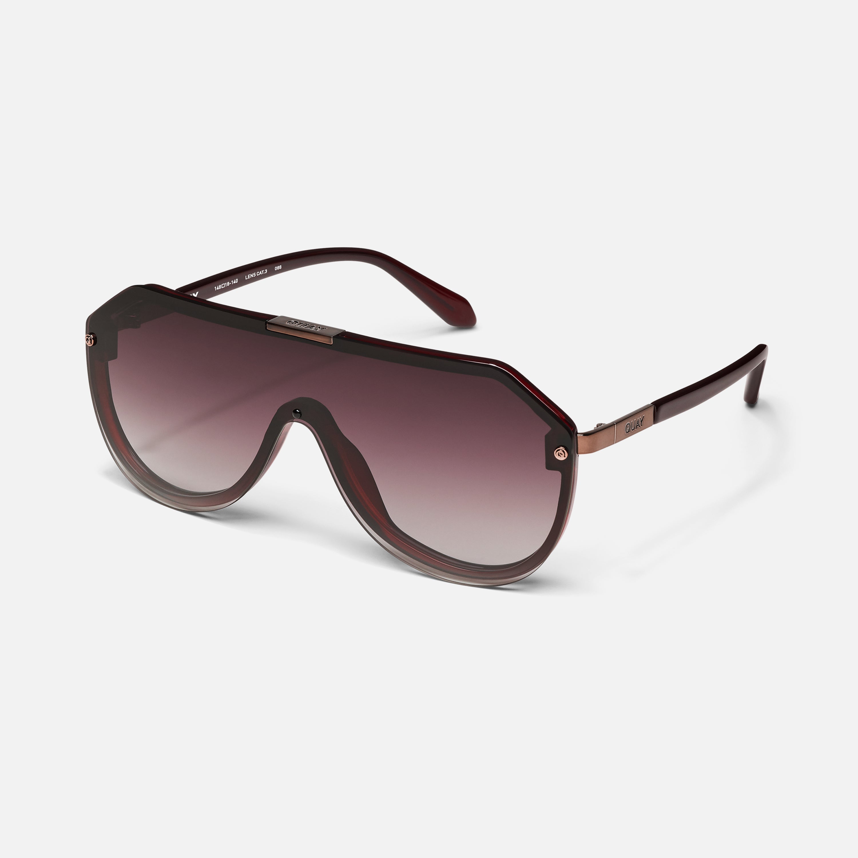 Quay Australia Blocked Oversized Shield Sunglasses Rimless Black Berry P… Quay Australia No Curfew Shield Sunglasses Black Smoke  main image 2